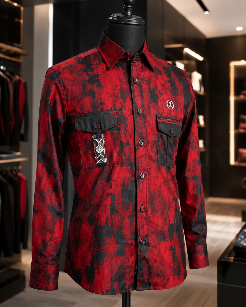 Chemise africaine rouge et noire Yélé Couture Dakar
